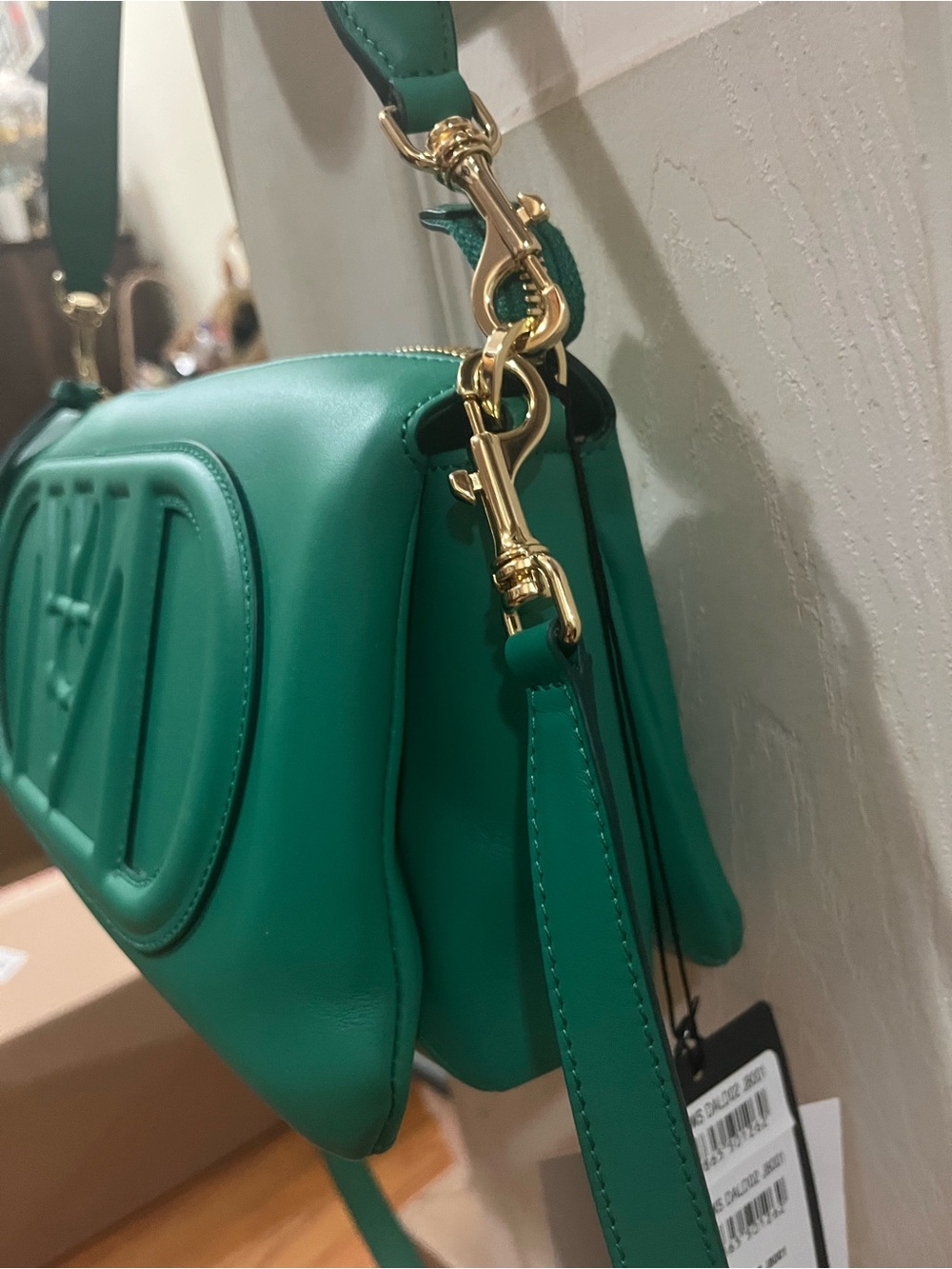 MCM Emerald Green Leather Logo Crossbody Bag - Picture 5 of 11